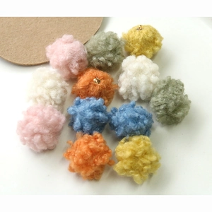 Colorful fluffy pom-pom charms with gold loops for DIY jewelry and accessories making