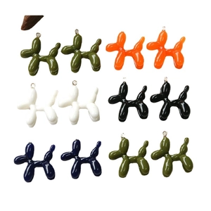 Colorful resin balloon dog pendants with metal rings in five vibrant glossy finishes