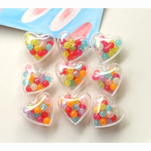 Pendentifs en acrylique en forme de cœur avec perles colorées pour création de bijoux DIY