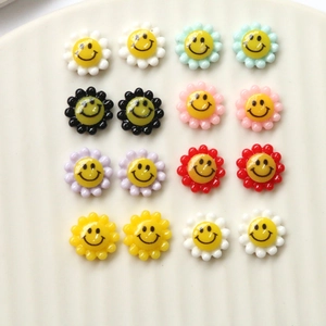Acrylic Smiley Face Flower DIY Accessories Colorful Daisy Sunflower Charms For Jewelry Making Hair Clips Phone Case Decoration