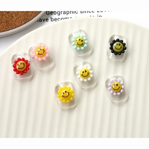 Set of 7 colorful acrylic smiley face flower charms for nail art and DIY jewelry making