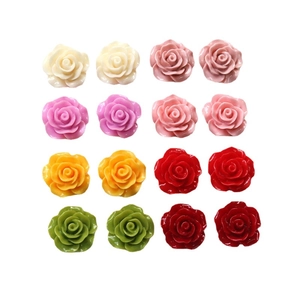 Set of 16 colorful resin rose charms in 8 shades for DIY jewelry and phone case crafts