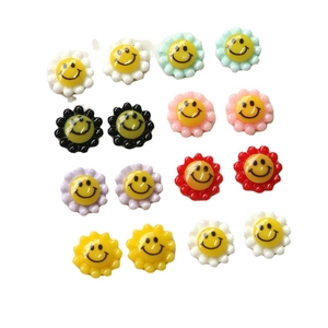 Colorful 16-piece acrylic smiley flower DIY charms for hair clips and phone case crafts