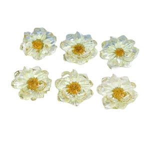 Handmade clear resin daisy flower charms with yellow dried blossoms for DIY jewelry making