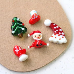 Handmade glass Christmas charms set including Santa, tree and hat for DIY jewelry making
