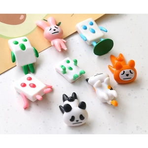 Cartoon panda bunny mahjong resin figures and miniature 3D acrylic charms for DIY decor