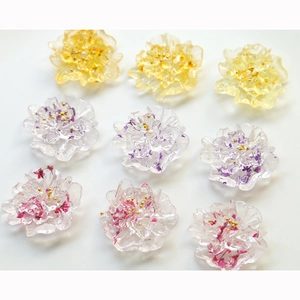 9pcs DIY resin flower charms with dried flowers and gold beads for jewelry making
