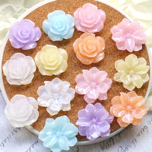 Macaron Iridescent Resin Rose Gardenia Flower DIY Charms For Jewelry Making Hair Clips Phone Case Decoration Floral Flatback