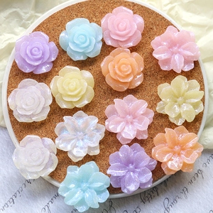 Iridescent resin flower charms with glitter coating for DIY jewelry making