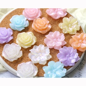 Macaron color resin flower charms with pearlescent shimmer for DIY jewelry making