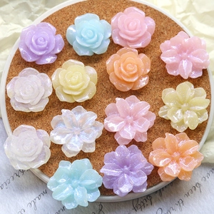 Iridescent resin flower charms in various colors for DIY hair clips and phone cases