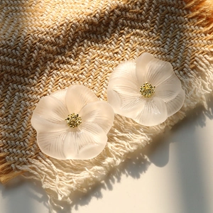 Frosted translucent acrylic lotus flower charms with golden stamens for jewelry making