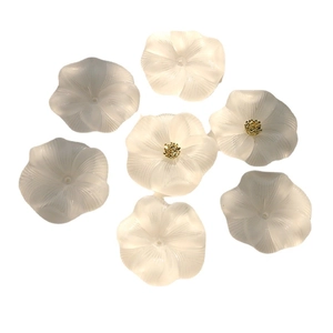 Frosted white acrylic lotus flower charms with gold stamen for DIY jewelry making