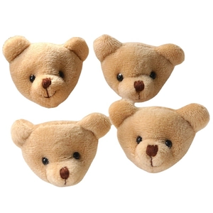 Lot de quatre têtes d'ours en peluche beige pour accessoires DIY avec broderie fine