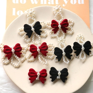 Velvet Bow Faux Artificial Pearl DIY Jewelry Accessories For Earring Hairpin Phone Case Sweet Vintage Flocking Bowknot Craft Material