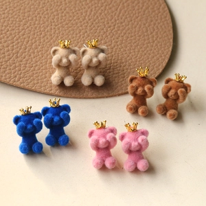 Crown Flocked Bear DIY Jewelry Accessory Alloy Charm For Earrings Hairpins Phone Cases Fluffy Shy Bear Craft Findings