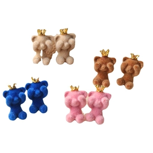 3D flocked crown bears in four colors for DIY jewelry and phone case making