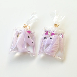 Purple unicorn liquid charm pendant in transparent bag for DIY jewelry making