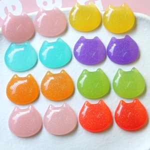 Cute Cat Head Resin DIY Charms Colorful Glitter Flatback Cabochons For Jewelry Making Hair Accessories Phone Case Materials