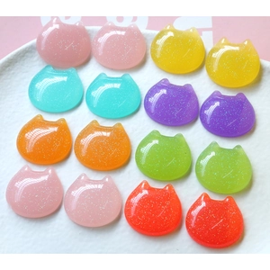 Cute cartoon cat resin flatback charms with glitter for DIY jewelry and phone case making
