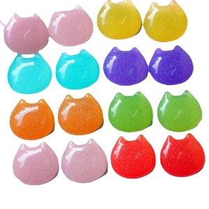 Glitter cat head resin charms in various colors for DIY hair clips and phone cases