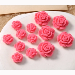 Pink flocked rose acrylic beads in large and small sizes for DIY jewelry crafts