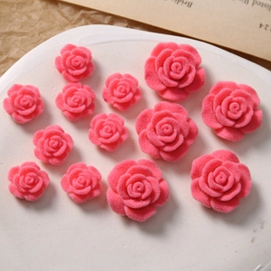 Pink flocked rose acrylic DIY accessories in various sizes for jewelry and phone cases