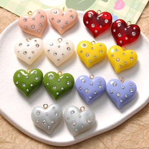 3D Heart Shaped Resin Pendants With Shiny Rhinestones For DIY Jewelry Making Accessories Earrings Phone Case Charms
