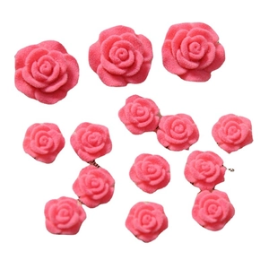 Pink flocked acrylic rose charms for DIY jewelry and hair accessories in various sizes