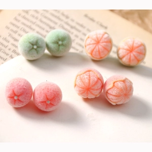 Cute flocked orange and lime fruit earrings for women with soft velvety texture