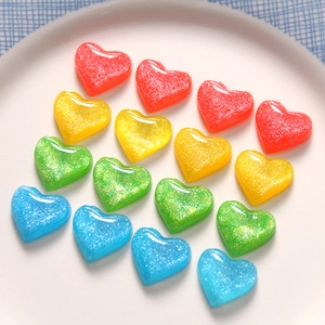 Rainbow gradient glitter resin heart charms for DIY jewelry and phone case making
