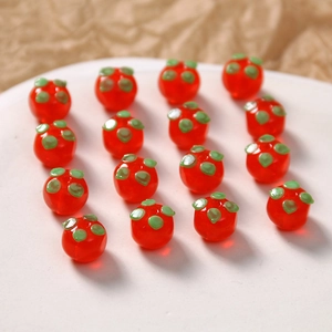Handgefertigte rote Beeren-Glasperlen mit grünen Punkten für DIY-Ohrringe und Schmuck