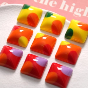 Nine colorful geometric resin cabochons for DIY jewelry and hair accessories crafting