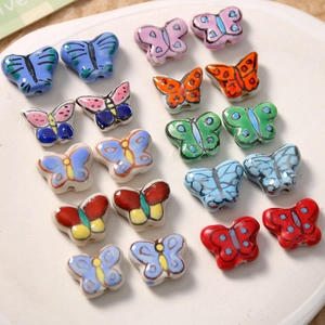 Perles papillon en céramique 3D peintes à la main en couleurs vives pour bijoux DIY