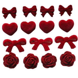 Red flocked DIY accessories set with bows, hearts, and roses for jewelry and crafts