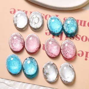 Cabochon ovali in resina con foglia d'argento per creazione gioielli fai da te colorati