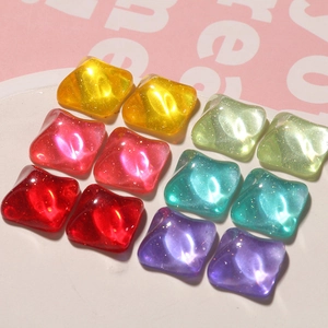 Colorful square resin charms with glitter cat-eye effect for DIY jewelry and hair clips
