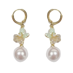 Elegant butterfly pearl drop earrings with sparkling cubic zirconia and gold finish