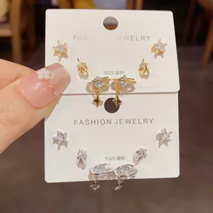 Planet Stern Strass Ohrstecker Set Mit 925 Sterlingsilber Stift Echt Vergoldet Kupfer Pendeln Schmuck Für Damen