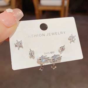 S925 Silber Stern und Planet Ohrring-Set mit funkelnden Zirkonia Kristallen