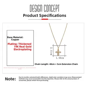 Détails du collier croix en cuivre plaqué or 14K avec zircon et spécifications de taille