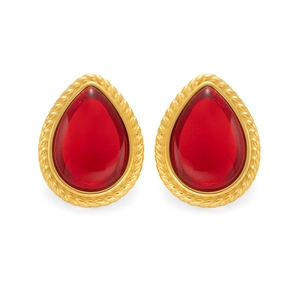 Pendientes de gota en acero inoxidable chapado en oro 18k con piedra roja y textura