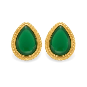 Pendientes de gota de acero inoxidable en oro de 18k con piedra verde esmeralda