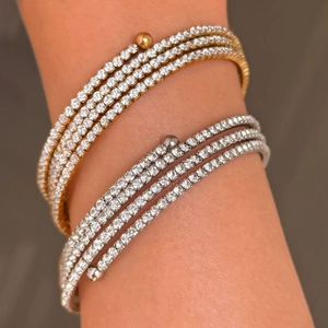 18k gold and silver plated multilayer sparkling zircon bangle set in luxury summer style