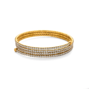 Sparkling 18k gold plated multi-layer spiral bangle with crystals and ball ends