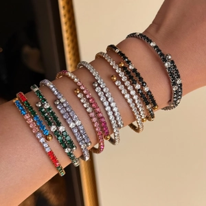 18k vacuum plated titanium steel honeycomb elastic tennis bracelets with shiny crystals