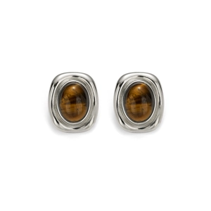 Elegante silberne ovale Creolen mit Tigerauge-Steineinlagen für einen Vintage-Boho-Look
