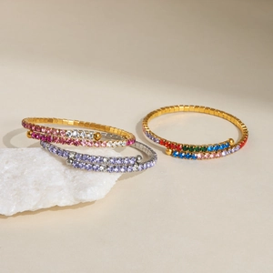 Sparkling 18k gold plated titanium steel tennis bracelets with rainbow zirconia stones