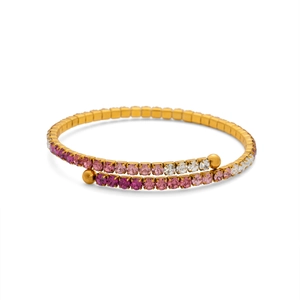 18k gold plated spiral tennis bracelet featuring gradient pink and white crystals