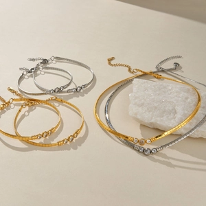 Minimalistische Titanium Staal 18K Verguld Zirkonia Halsketting Armband En Enkelbandje Voor Vrouwen Retro Hof Stijl Sieraden